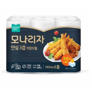모나리자 안심 3겹 키친타월 펄프 140매*6롤
