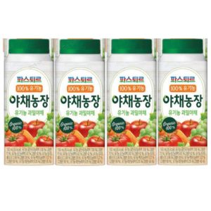 롯데웰푸드 파스퇴르 100퍼센트 유기농 야채농장 과일야채 190mlx4ea